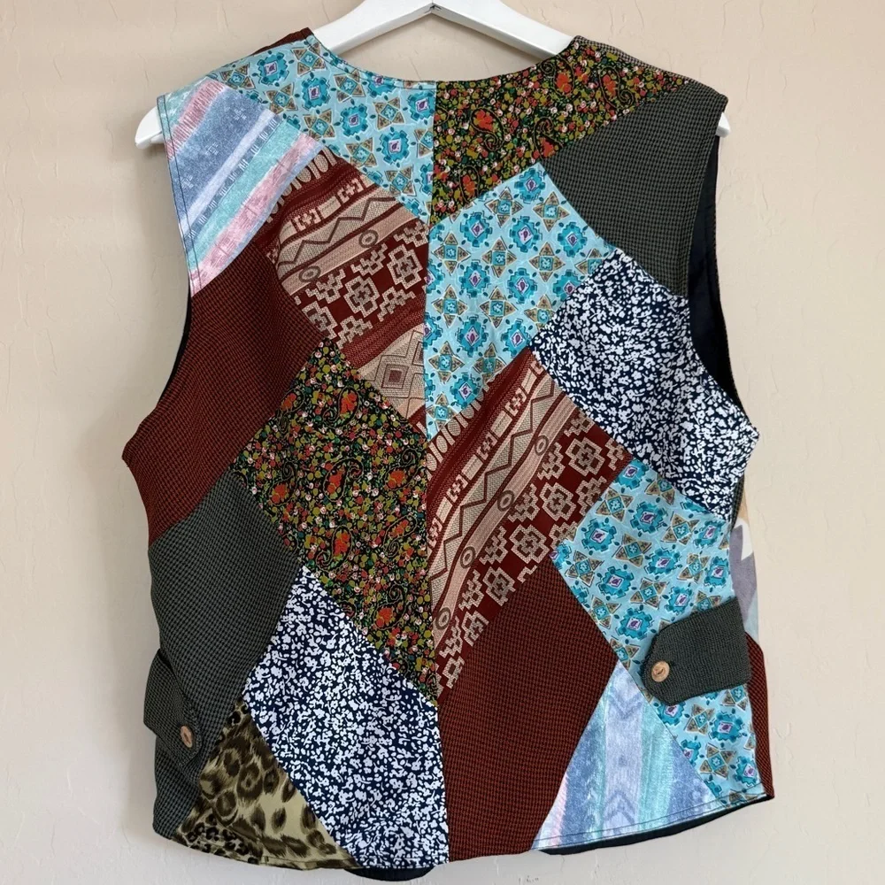 Patchwork Relaxed Fit Casual Vest Boho Southwestern Retro Prints Funky Hand Made